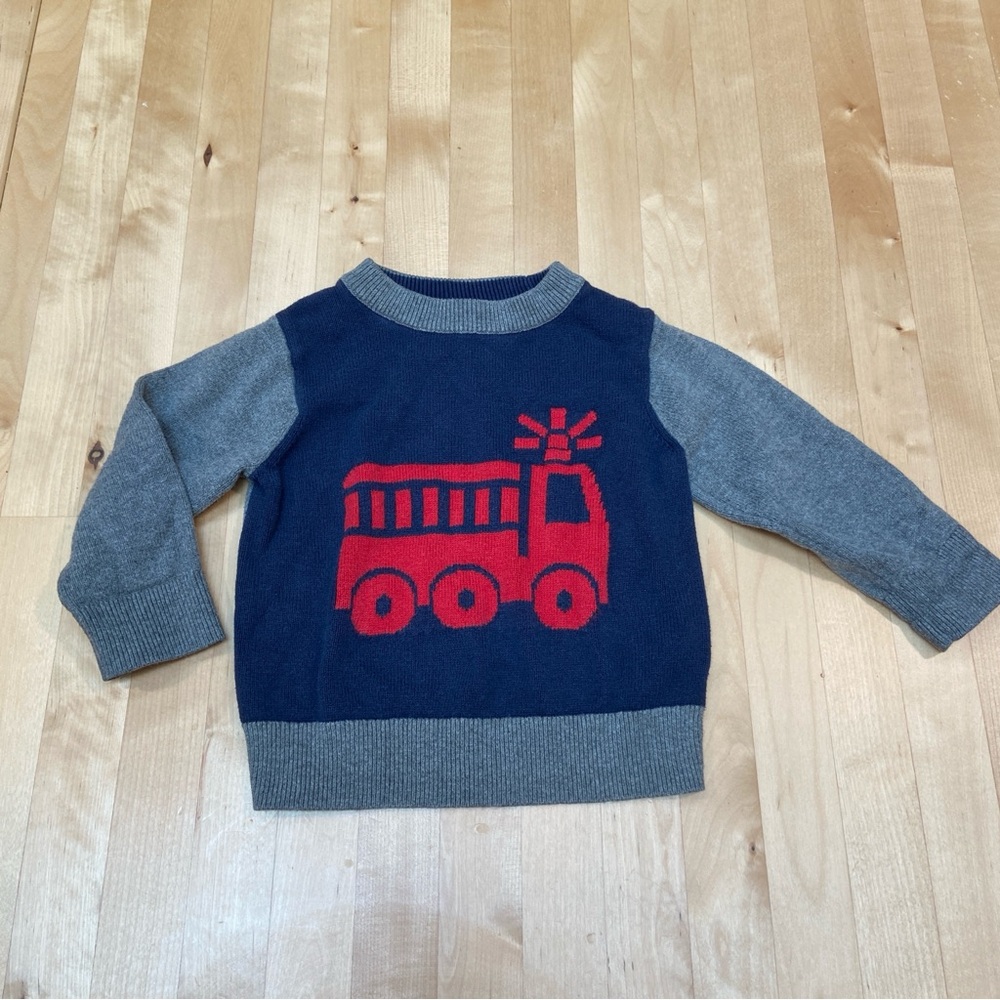 GAP Toddler Navy and Gray Knit Firetruck Sweater size 18-24M